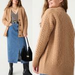 J.Crew  Tan Cable Knit Cardigan Sweater Chunky m Long Sleeve Wool Alpaca Size M Photo 1