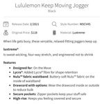Lululemon Keep Moving Jogger in Black Size 10 Photo 7
