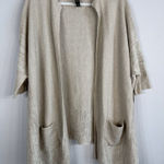 Marla Wynne Tan Boxy Cardigan Poncho Open Front w Pockets Size M/L Linen Blend Size L Photo 0
