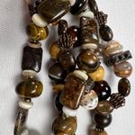 None Handmade Beaded Bracelet Trio Chunky Brown Earth Tones Mixed Metals Wood Photo 4