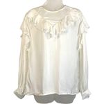 Sandro  Ruffle Long Sleeve Blouse Snap Neck Cupro White Modest Photo 0