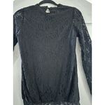 Oserjep Women’s Black Pleated Long Sleeve High Neck Lace Blouse Size S Photo 9