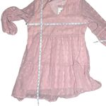 Belongsci Women's Light Pink Wiss Dot Sheer V Neck Long Sleeve Sundress Size Med Photo 3