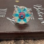 Adjustable Floral Statement Ring Stainless Steel Boho Y2K Blue Photo 2