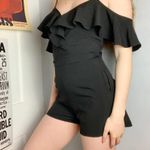 Francesca's Black Ruffle Cold Shoulder Romper Photo 0