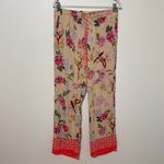 World Market Floral Boho Pants Size Large Elastic Waist Birds Nature Pink Photo 1