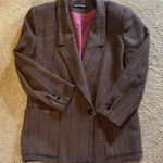 Vintage RARE Find Giorgio Sant’Angelo Tweed Plaid Pure Wool Blazer 12 *Flaw Purple Photo 0