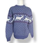 Vintage Blue Reindeer Wool Sweater Fair Isle Blue Knit Nordic Cottagecore Large Photo 7