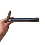 Aero women's small navy blue striped wristlet pouch bag clutch leather flap Photo 6