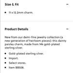 J.Crew  Demi Fine 14K Gold Plated Sterling Silver Paisley Charm NEW Photo 5