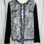 Chico's Women Leopard Black & Purple Open Front Long Sleeve Blazer Sz XL (3) Photo 0