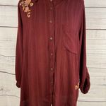 Knox Rose  Button Front Shirt Womens XXL Embroidery Collar Roll Tab Linen Blend Photo 1