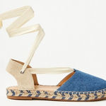 Loft Ann Taylor  Chambray Lace Up Espadrille Flats Size 9 EUC Photo 0