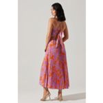 ASTR NWT  the Label Blythe Plisse Midi Dress Coral Multi Women Size XS Photo 1