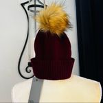 Nordstrom Faux Fur Cashmere Pompom Beanie, Burgundy, 100% Cashmere, NWT Photo 9