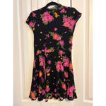 Free People Black Floral Lace Trim V Neck Button Front Mini Dress Size 0 Photo 9