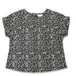 MELLODAY  BLACK & WHITE ANIMAL PRIT DOLMAN SHORT ROLLED SLEEVE SCOOP NECK BLOUSE Photo 2