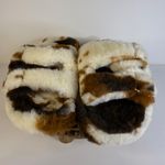 Bebe  Cow Print Fuzzy Slippers Size 6 Faux Fur Rhinestone Logo NWT Photo 4