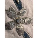 White Top Blue Jean Leaves Silver Flowers Embellished Half Zipper Size XXL‎ Photo 4
