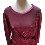 New York And Company Hot Pink Shimmery 3/4 Sleeve Wrap Blouse Size Medium Photo 0