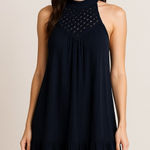 Band of Gypsies Navy Halter Crochet Crepe Gauze Mini Dress Women’s S Boho Photo 0