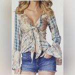 Given Kale Rustic Western Cowgirl Tie Front CropTop Plunging Neckline Peplum SzS Pink Photo 1