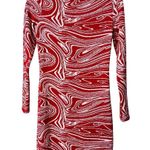 ZARA Long Sleeve Sweatheart Neckline Bodycon Mini Dress Marble Print L Red White Photo 1