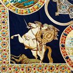 Vintage 100% Silk Romans Warrior Horses Rolled Hem Square Scarf 41”X41” Blue Photo 9