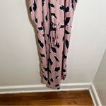 Loft Sleeveless Midi Dress Pink Black Feather Print L Photo 4