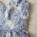 ZARA  White & Blue Linen Blend Paisley Patterned Fit & Flare Summer Dress Size XS Photo 5