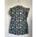 Perry Walker Collective Shirt Womens 1/Small Blue Blouse top Floral Button READ! Photo 4