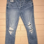 AE77 Blue Straight Leg Jeans with Trendy Distressing Size 2 Photo 0