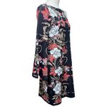 Boston Proper  Mirrored Garden Print Intarsia Sweater Dress Brown Pink Medium Photo 6