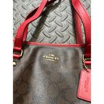 Coach Signature Zip Top Tote Shoulder Handbag F34603 Red Brown Leather Trim Bag Photo 2