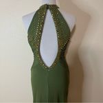 Jovani  89892 olive green gold studs jersey cutout halter mermaid dress NEW 4 Photo 4