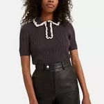 Levi's Womens Gray Short Sleeve Ribbed Sweater Polo w/ Ruffled Collar, Size XL Photo 2