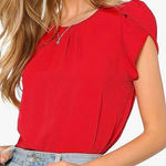 Milumia Women's Red Casual Round Neck Basic Pleated Top Cap Sleeve Curved Keyhol Size 2X Photo 0