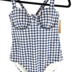 Kona Sol  One Piece Swimsuit Medium Cover Open Back Gingham Plaid Blue White M Photo 0