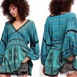 Free People Luna Scarf Print Tunic In Ocean Blue Oversized XS Photo 0