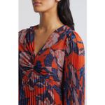 Chelsea28 NWT Floral Print Pleated Long Sleeve Dress Rust Blue Floral Sz XS $149 Photo 4