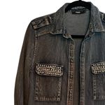 Ciminy Paris Rhinestone Beaded Denim Button Down Shirt Jacket Collared Size S Blue Photo 2