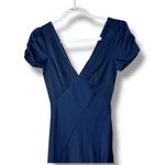Lulus NWOT Epitome Of Romance Navy Blue Satin V-Neck Puff Sleeve Maxi Dress XXS Photo 4