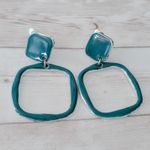 Vintage Clip On Earrings Extra Large Teal Dangle Retro Statement Light Weight Photo 2