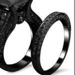 Princess Cut Lab Created Black Sapphire Set Ring and Band Size 7 NWT Photo 3