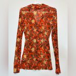 Free People  Lucky Shirtee Orange Ruched Floral Long Sleeve Button Blouse Top XS Photo 10