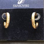 Swavorski Swarovski Jewelers Collection 14K Post Gold Tone Half Hoop Crystal Earrings NWT Photo 9