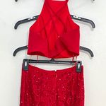 La Femme  High Square Neck Jersey & Lace Two-Piece Gown Photo 8