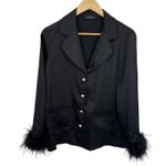 Nadine Merabi Top Womens XL Black Silk Touch Polyester Feather Cuffs Whimsigoth Photo 0