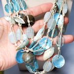 Blue Glass Bead Shell Multi Strand Necklace Extra Long 32" Beachy Photo 6
