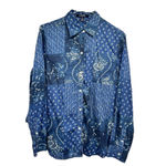 CHAPS  Blue Mixed Floral Patchwork Print Button Front Long Sleeve Top Size Medium Photo 1